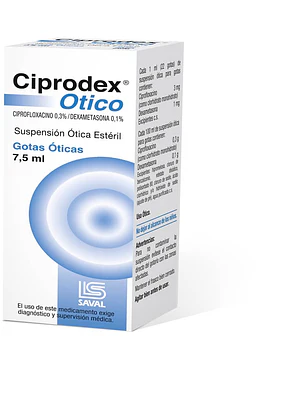 Ciprodex Ciprofloxacino, Dexametasona Suspención ótica 7,5 ml.