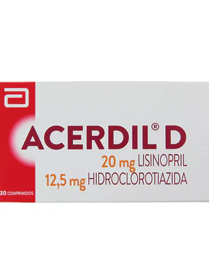 Acerdil D Lisinopril, Hidroclorotiazida 20/12,5 mg 30 Comprimidos.