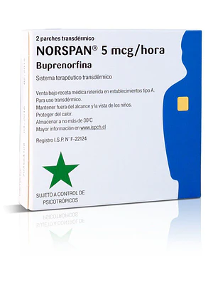 Norspan  Buprenorfina 5 mcg 2 Parches. Medicamento controlado, venta presencial.