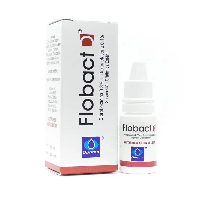 Flobact D Ciprofloxacina, Dexametasona Solución oftálmica 5 ml. 1