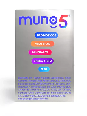 Muno 5 Probiótico Suplemento alimentario 30 Cápsulas.