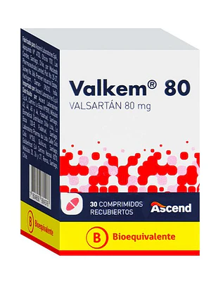 Valkem (B) Valsartán 80 mg 30 Comprimidos recubiertos.