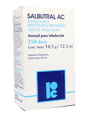 Salbutral AC Salbutamol, Ipatropio  100/20 mcg Inhalador 250 Dosis.