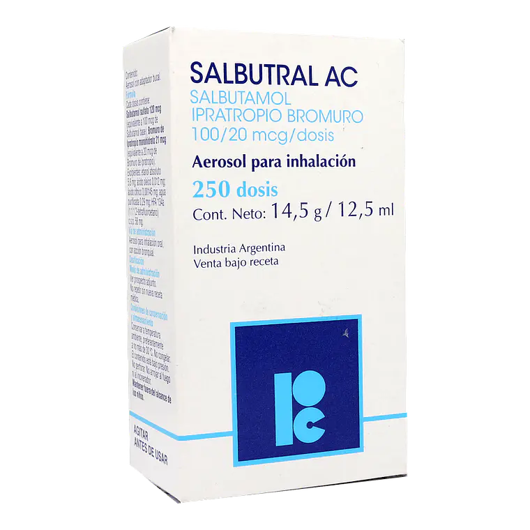 Salbutral AC Salbutamol, Ipatropio  100/20 mcg Inhalador 250 Dosis. 1