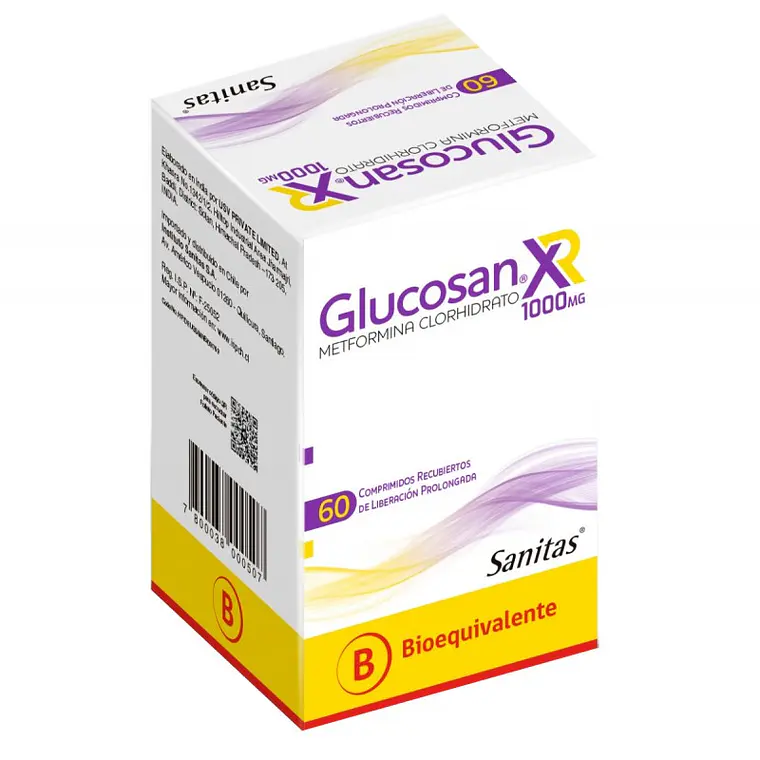 Glucosan XR (B) Metformina 1 g 60 Comprimidos recubiertos. 1
