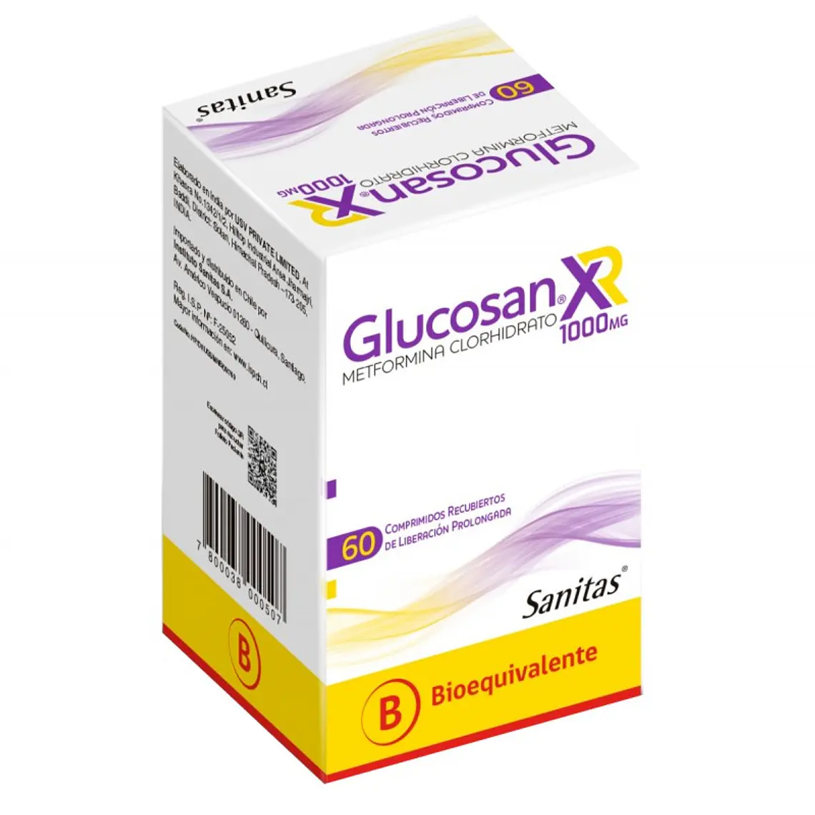 Glucosan XR (B) Metformina 1 g 60 Comprimidos recubiertos. 2