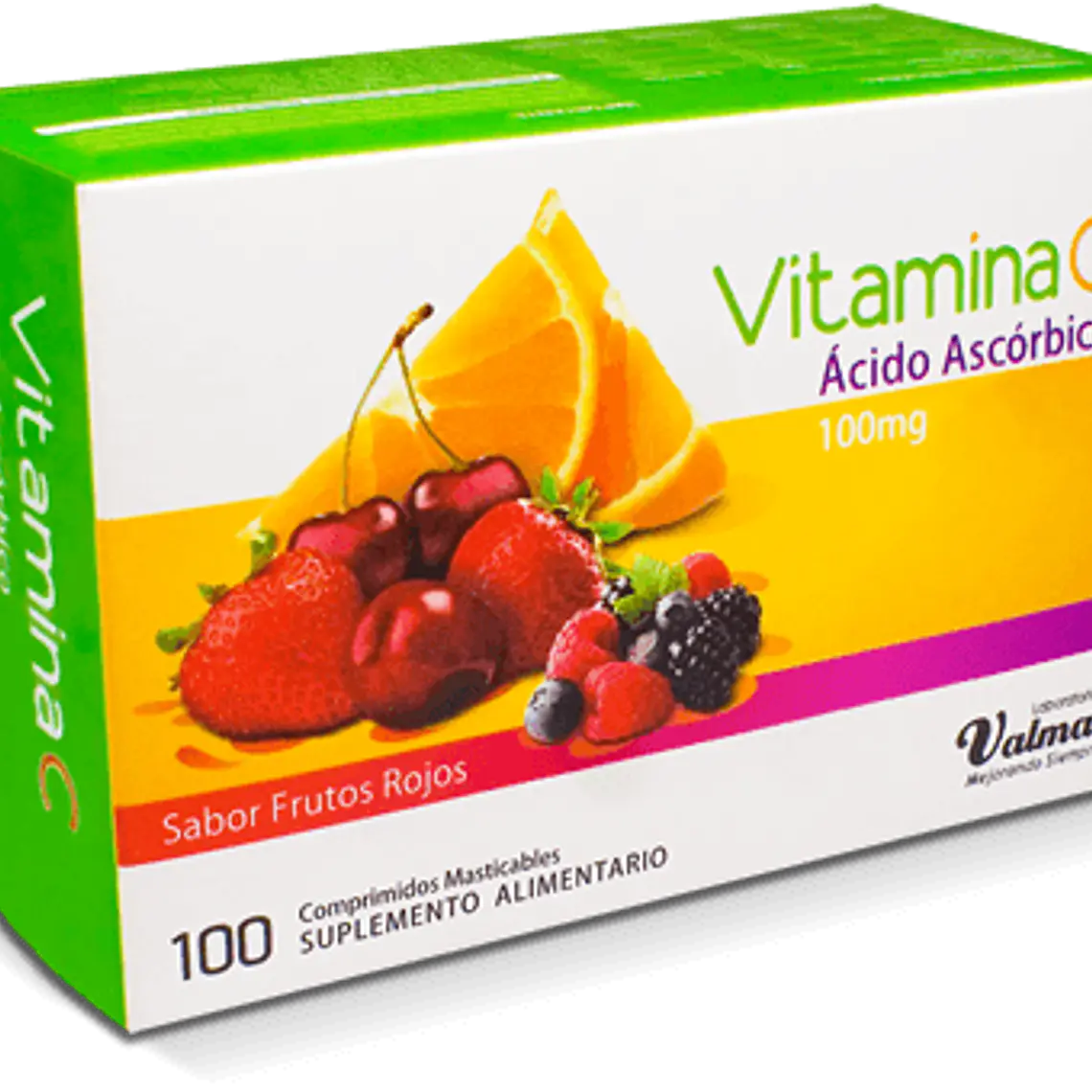 Vitamina C Ácido ascórbico 100 mg  100 Comprimidos sabor frutos rojos. 1