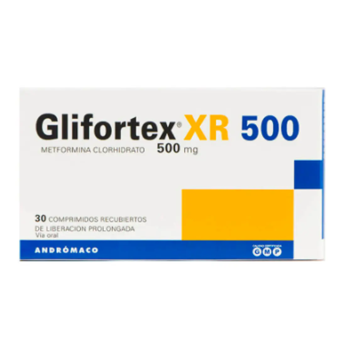 Glifortex XR Metformina 500 mg 30 Comprimidos. 1