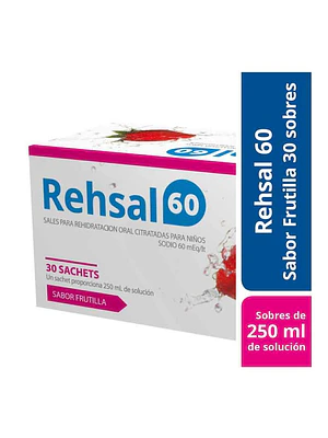 Rehsal 60 Sales Re-hidratantes 30 Sachets sabor frutilla.