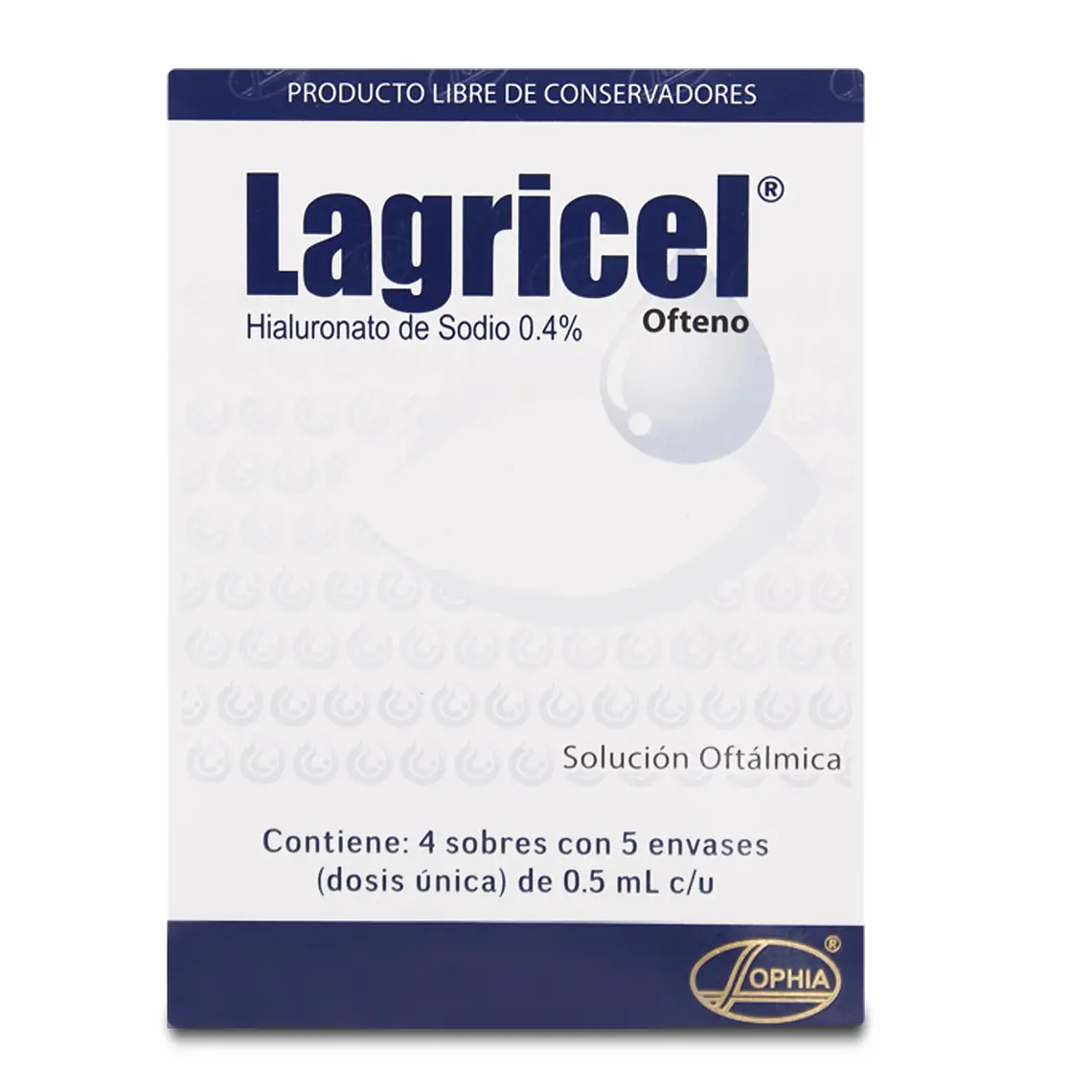 Lagricel Ofteno Hialuronato de sodio  0,4% Solución oftálmica 4 Sobres  5 Dosis. 1