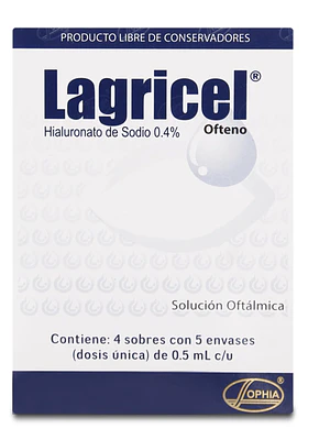 Lagricel Ofteno Hialuronato de sodio  0,4% Solución oftálmica 4 Sobres  5 Dosis.