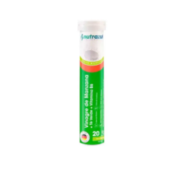 Vinagre de Manzana + Té Verde + Vitamina B6 Sabor manzana 20 Tabletas efervescentes. Nutrazul 1