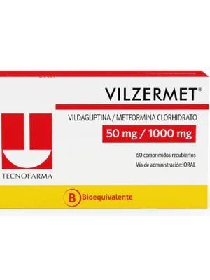 Vilzermet  (B) Vidagliptina, Metformina 50/1000mg 60 Comprimidos.