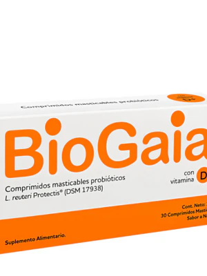BioGaia con Vitamina D + 30 Comprimidos masticables.