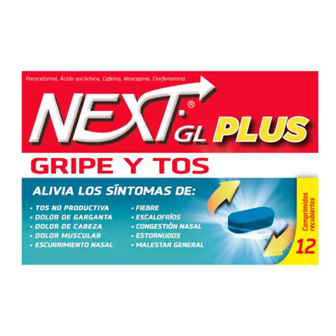 Next GL Plus Gripe y Tos 12 Comprimidos Recubiertos 1