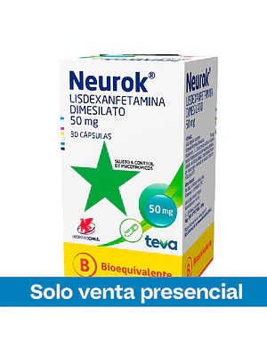 Neurok (B) Lisdexanfetamina 50 mg 30 Cápsulas. Medicamento controlado, venta presencial