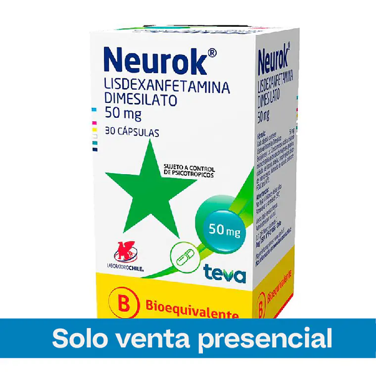 Neurok (B) Lisdexanfetamina 50 mg 30 Cápsulas. Medicamento controlado, venta presencial 1