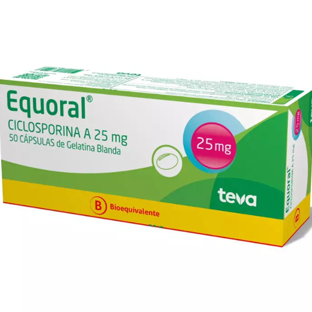 Equoral (Bioequivalente) Ciclosporina 25mg 50 Cápsulas de Gelatina Blanda 1