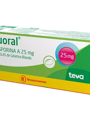 Equoral (B) Ciclosporina 25 mg 50 Cápsulas de gelatina blanda.