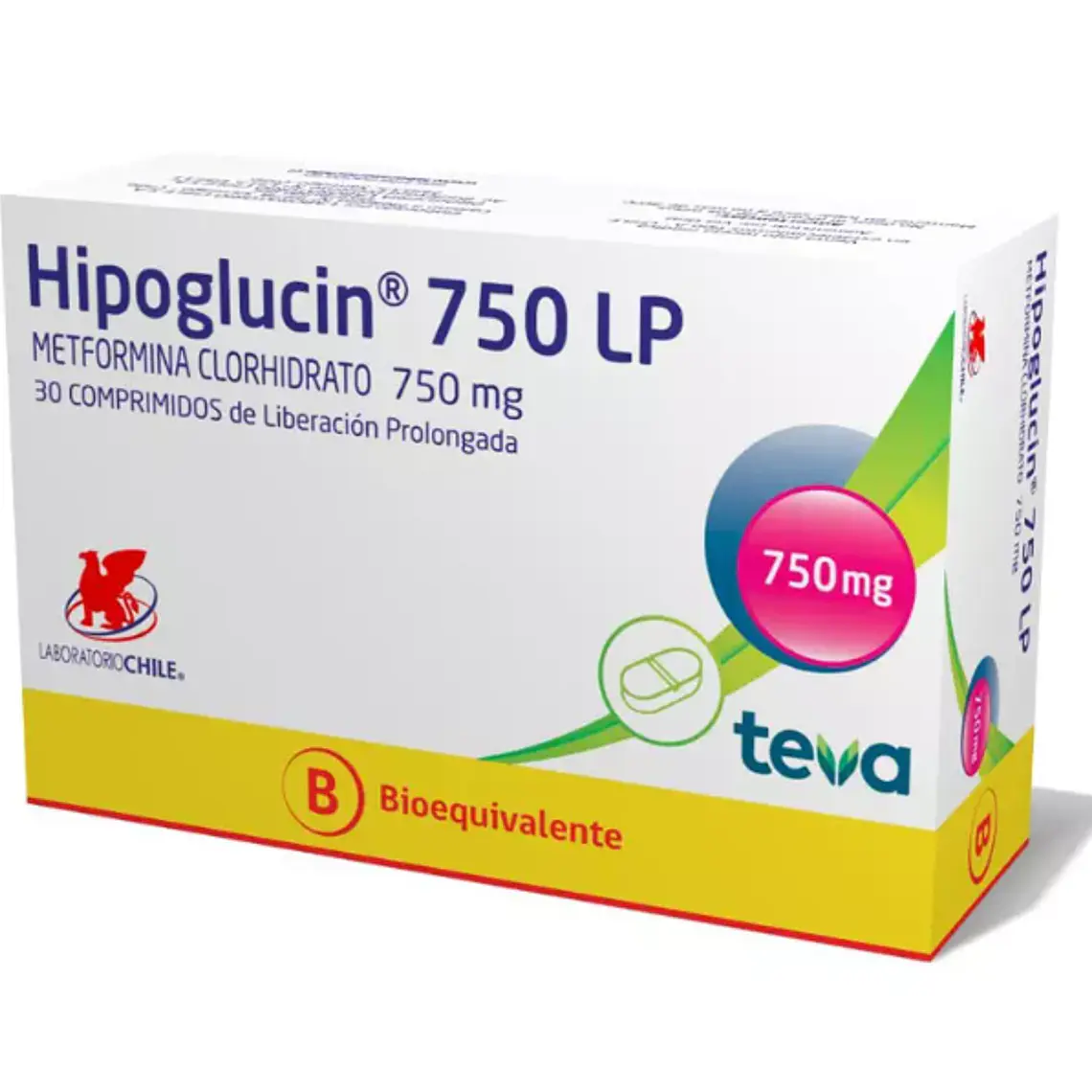 Hipoglucin LP (B) Metformina 750 mg  30 Comprimidos. 1