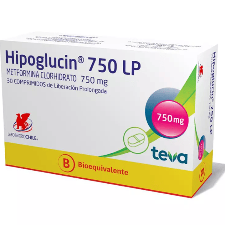Hipoglucin LP (B) Metformina 750mg 30 Comprimidos Prolongados 1