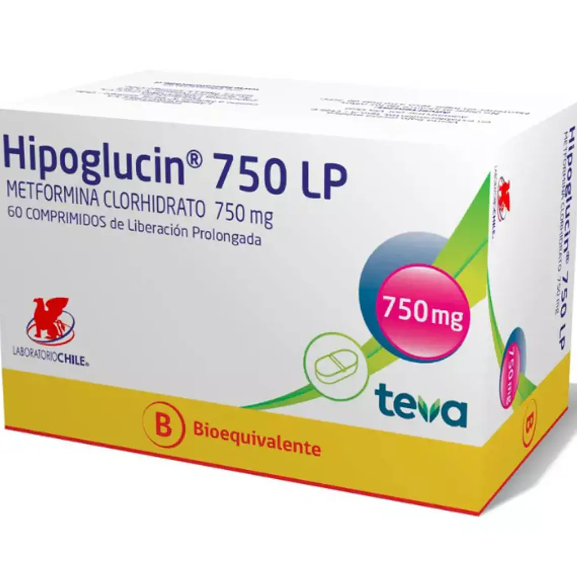 Hipoglucin LP (B) Metformina 750 mg 60 Comprimidos. 1