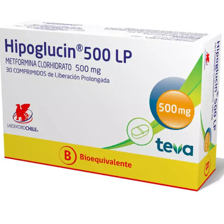 Hipoglucin LP (B) Metformina 500 mg 30 Comprimidos. 1