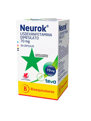 Neurok (B) Lisdexanfetamina 70mg 30 Cápsulas. Medicamentos controlados, venta presencial 