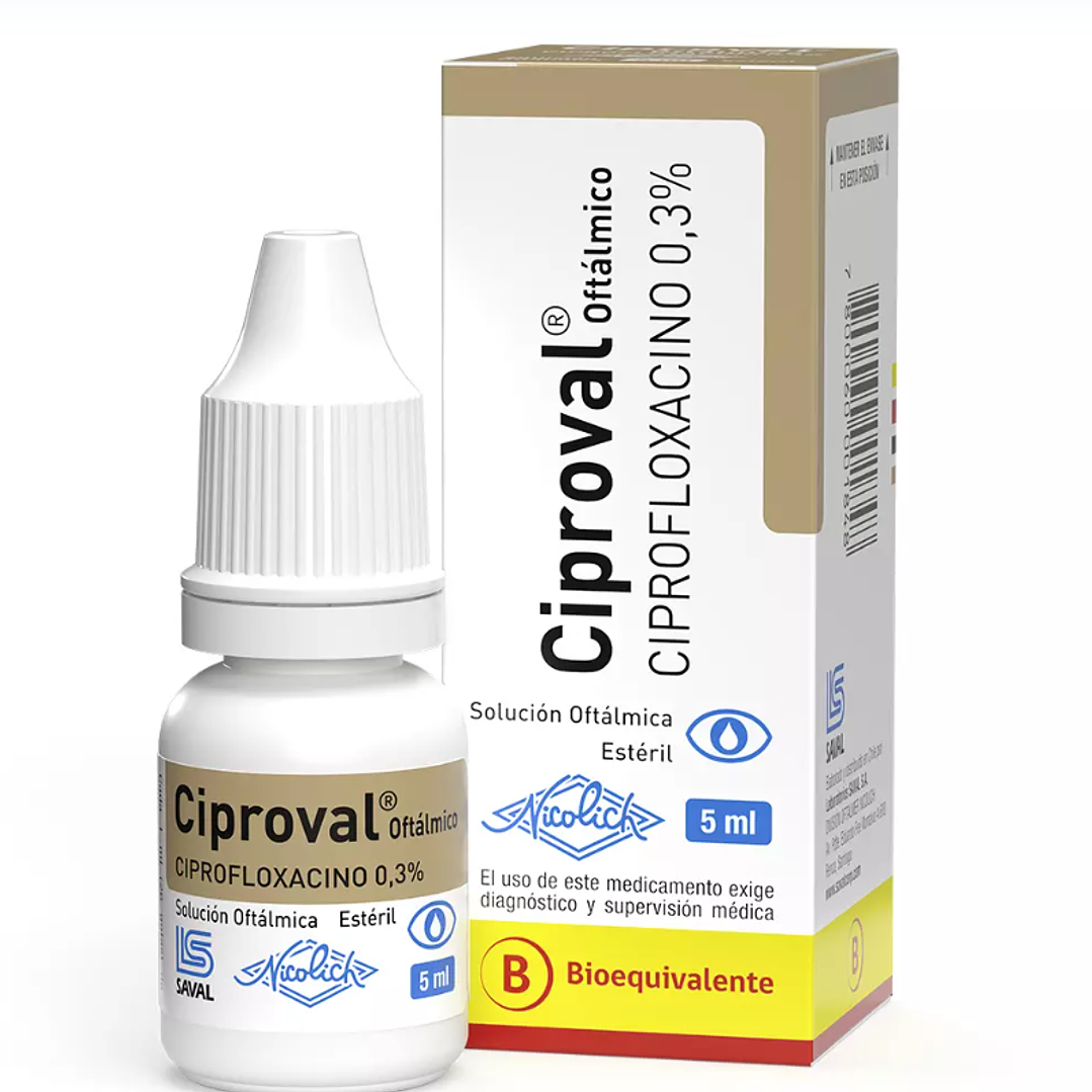 Ciproval Ciprofloxacino 0.3% Solución Oftálmica 5ml 1