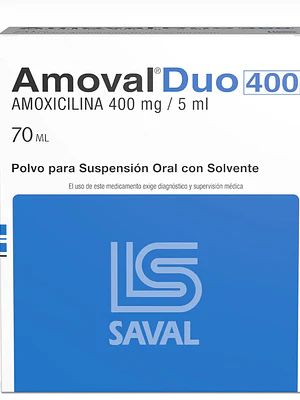 Amoval Duo Amoxicilina 400 mg /5 ml Suspensión oral 70 ml.