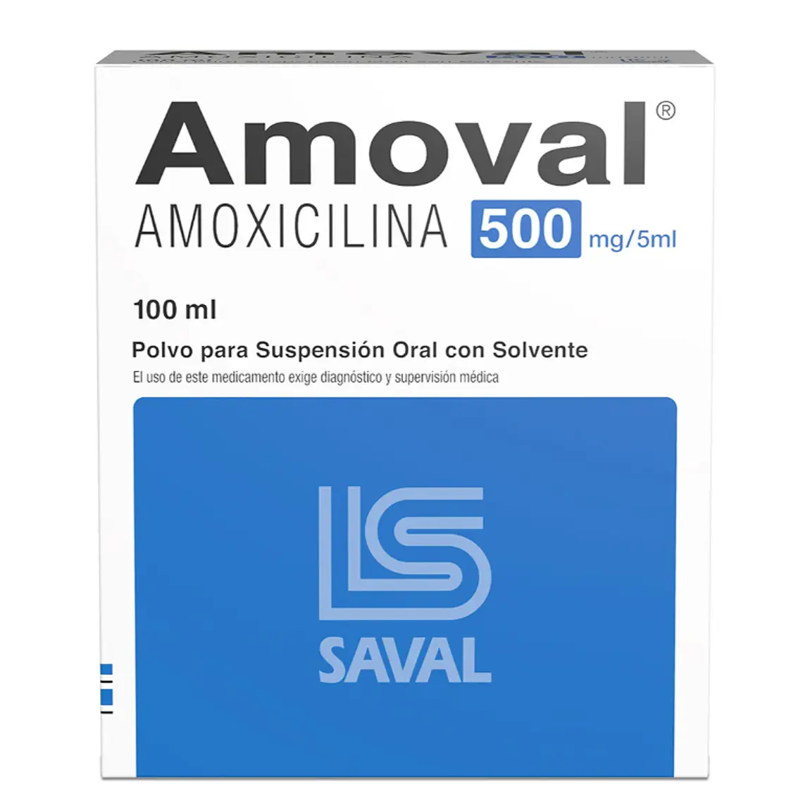 Amoval Amoxicilina 500 mg/5 ml Suspensión oral 100 ml, 1