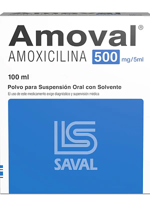 Amoval Amoxicilina 500 mg/5 ml Suspensión oral 100 ml,