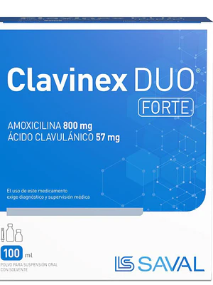 Clavinex Duo Forte Amoxicilina Ácido Clavulánico 800/57 mg Suspensión oral 100 ml.