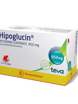 Hipoglucin (B) Metformina 850 mg 60 Comprimidos recubiertos.
