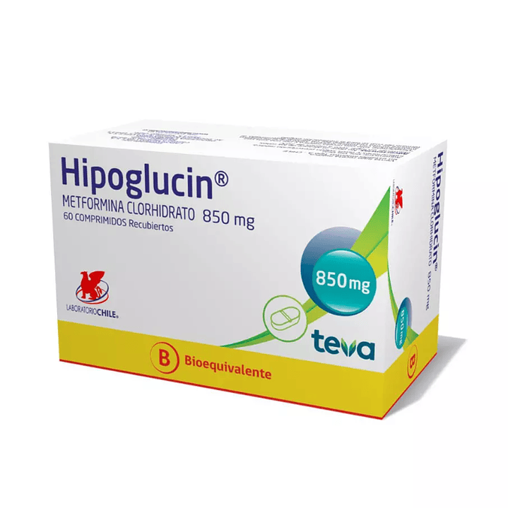 Hipoglucin (B) Metformina 850 mg 60 Comprimidos recubiertos. 1