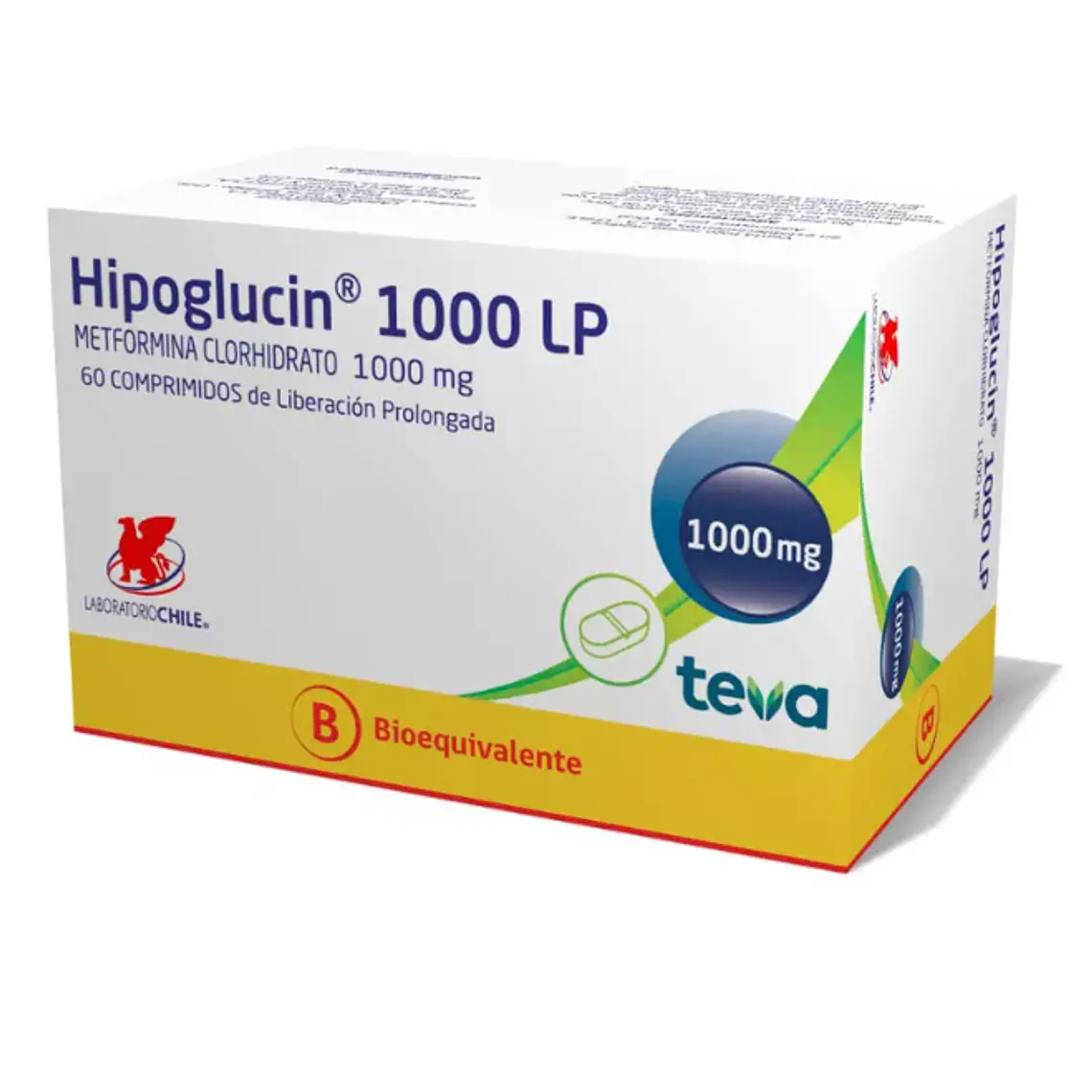 Hipoglucin LP (B) Metformina 1000 mg 60 Comprimidos. 1