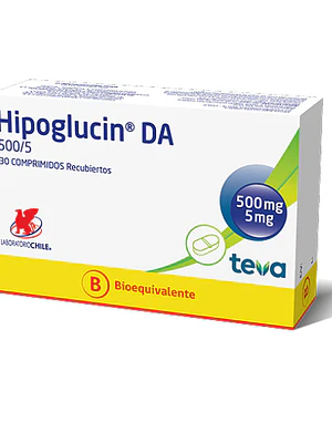Hipoglucin DA Metformina Glibenclamida 500/5  mg 30 Comprimidos.