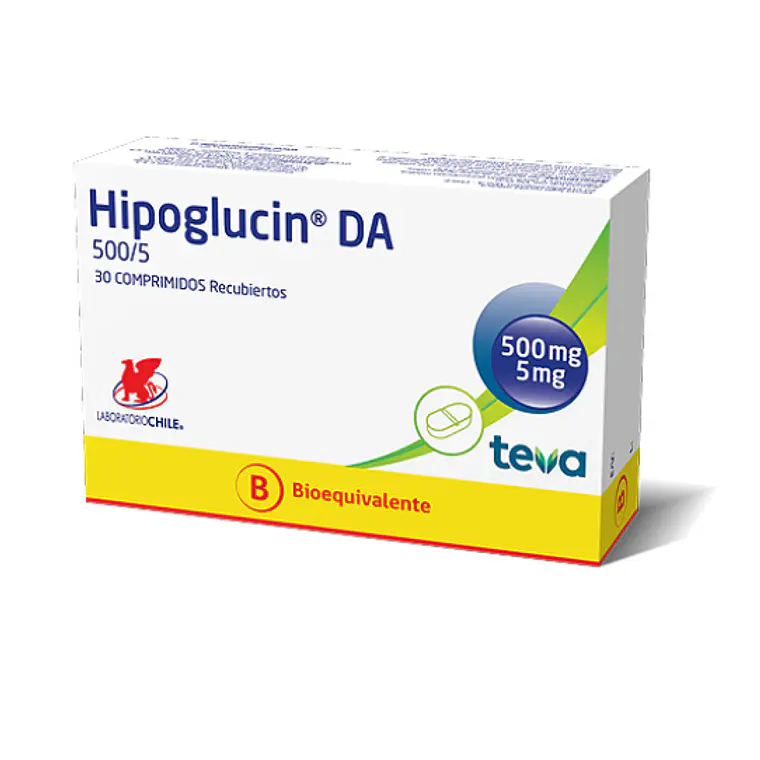 Hipoglucin DA Metformina Glibenclamida 500/5  mg 30 Comprimidos. 1