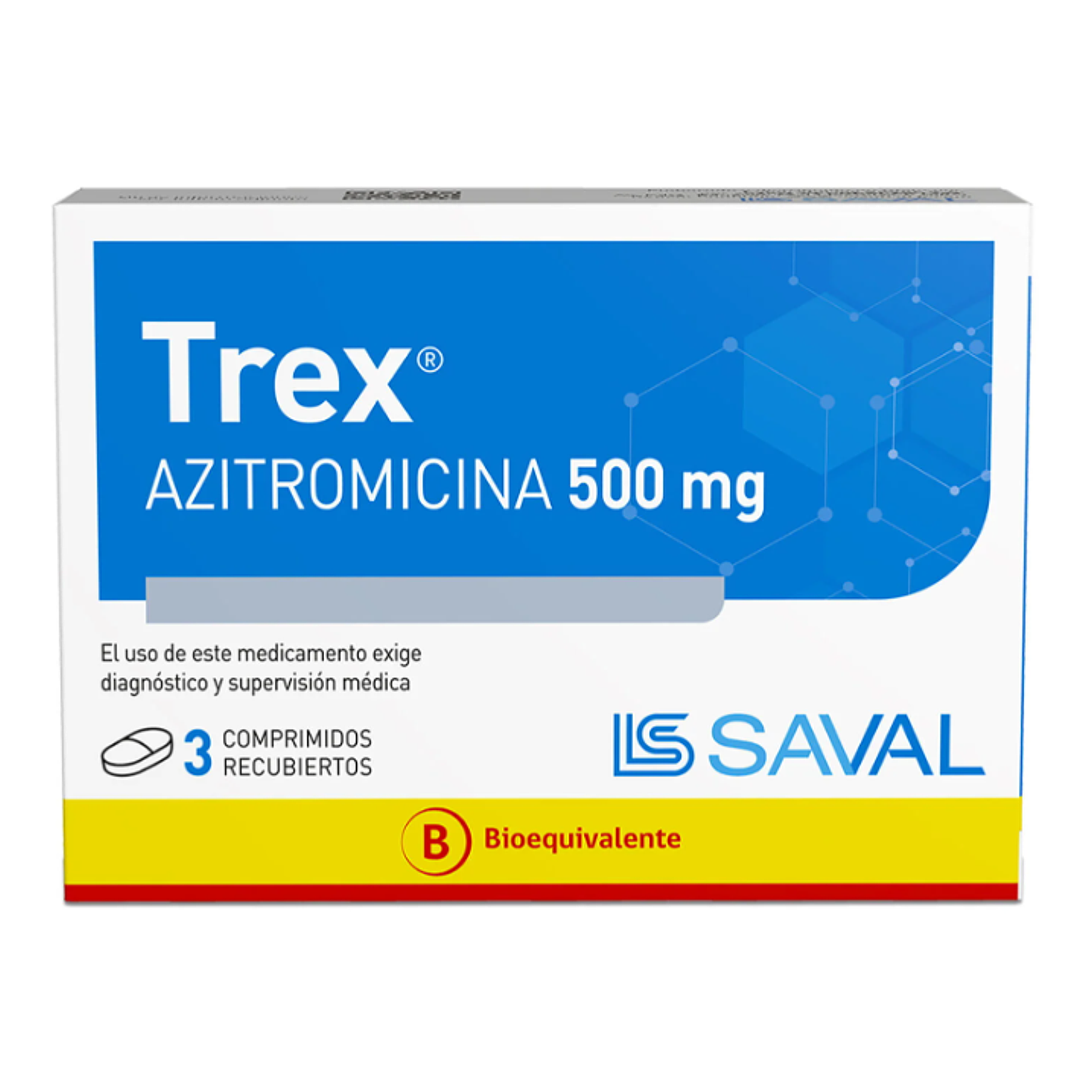 Trex (B) Azitromicina 500 mg 3 Comprimidos Recubiertos 1