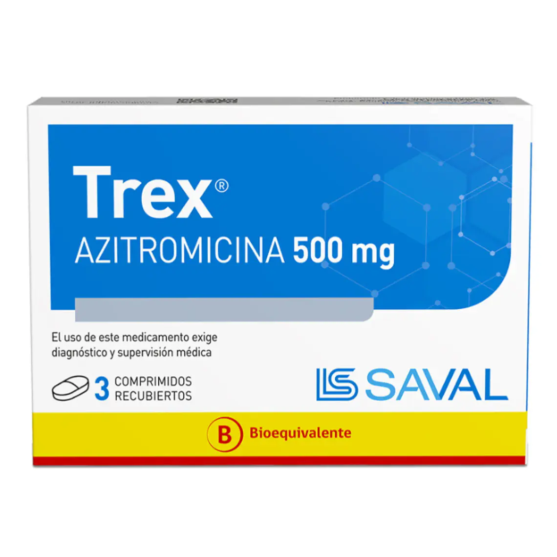 Trex (B) Azitromicina 500 mg 3 Comprimidos recubiertos. 1