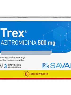Trex (B) Azitromicina 500 mg 3 Comprimidos recubiertos.