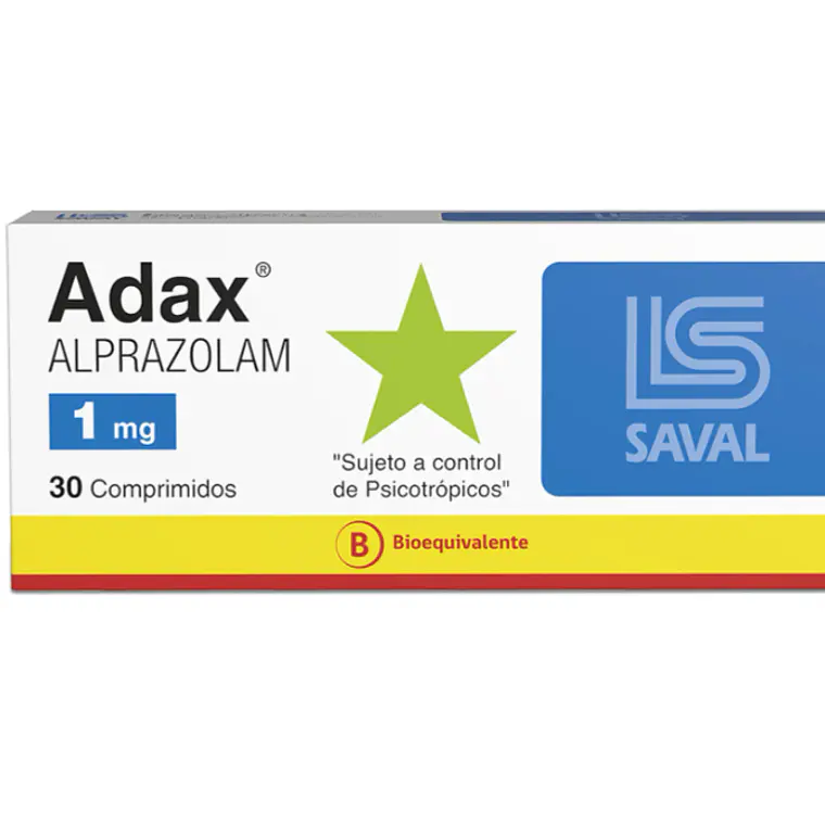 Adax (B) Alprazolam 1 mg 30 Comprimidos. Medicamento controlado, venta presencial. 1