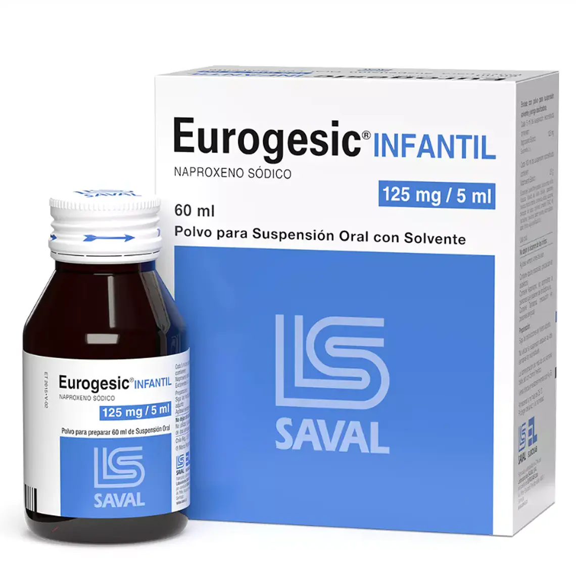 Eurogesic Naproxeno 125 mg / 5 ml  Polvo para suspensión oral Infantil 60 ml. 1