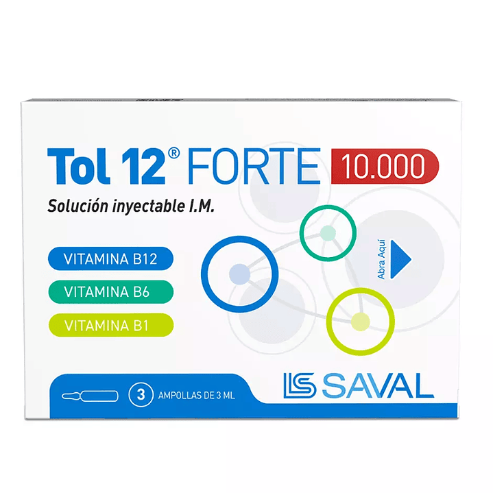 Tol 12 Forte 10000 U.I. Vitaminas B1 / B6 / B12 Inyectable 3 Ampollas 1