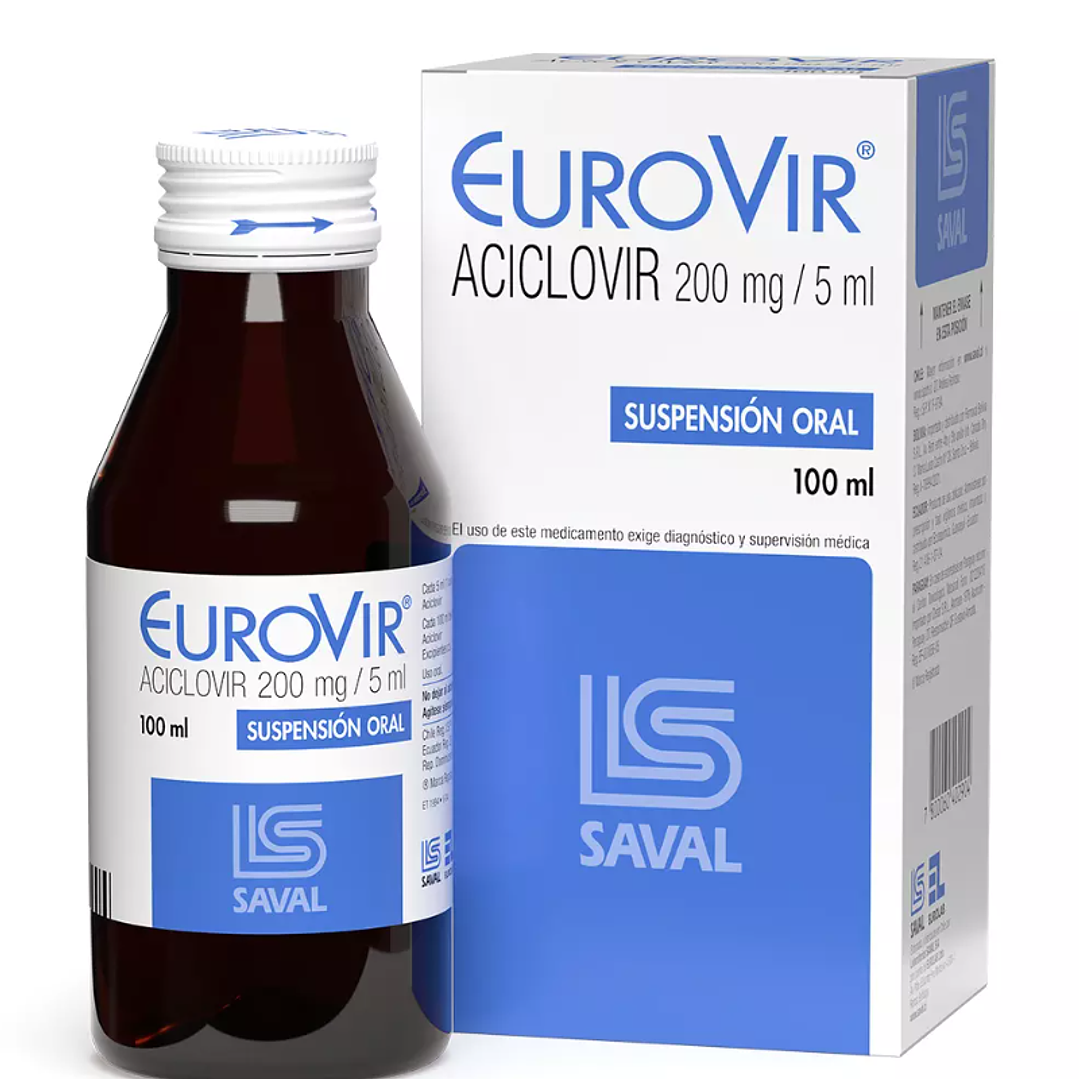 EuroVir Aciclovir 200 mg/5 ml Jarabe 100 ml, 1