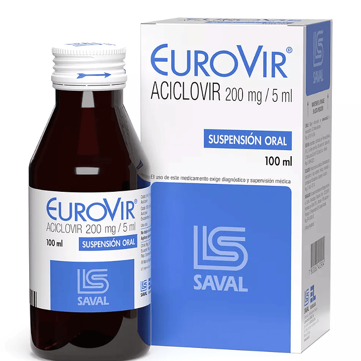 EuroVir Aciclovir 200 mg/5 ml Jarabe 100 ml, 1