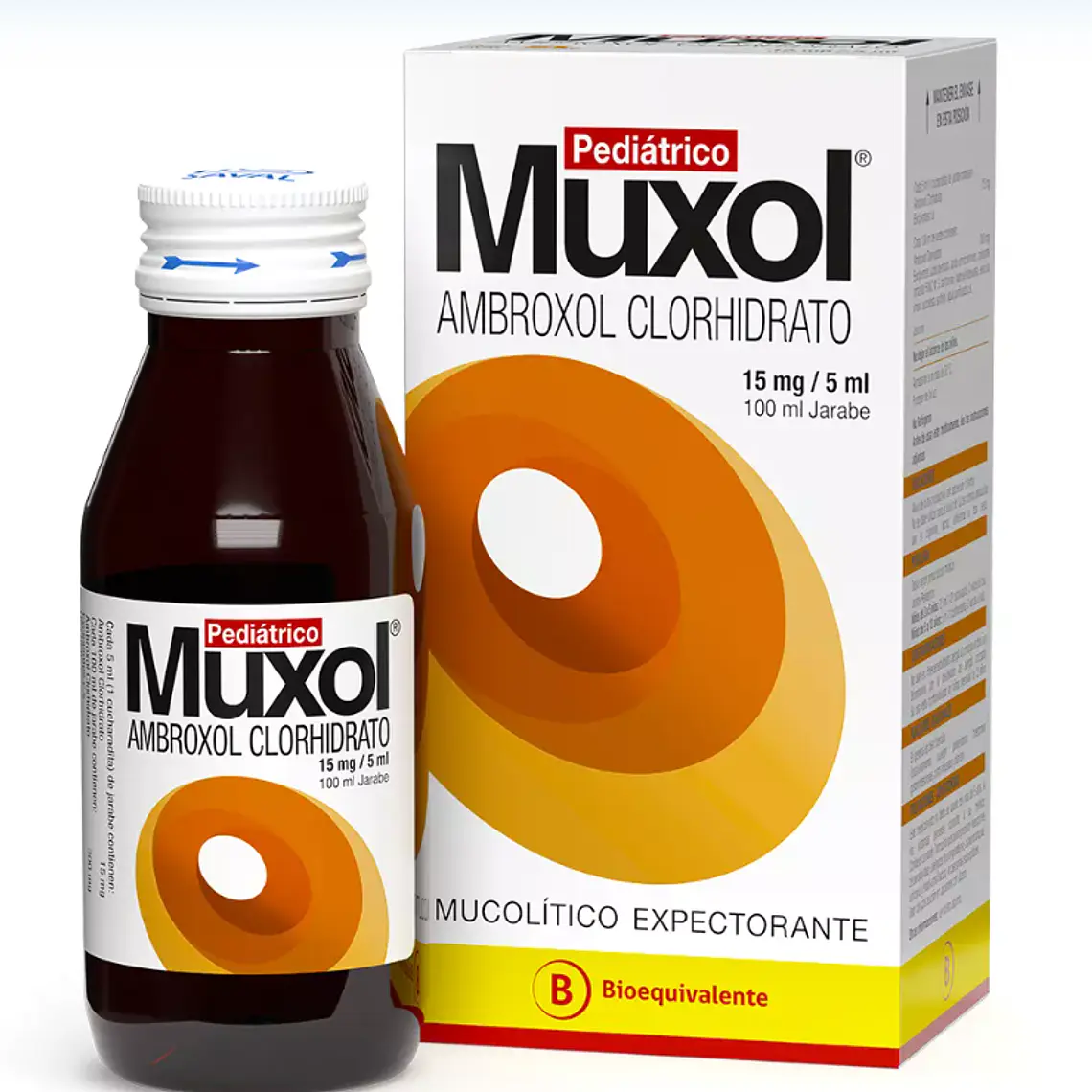 Muxol (B) Ambroxol 15 mg / 5 ml Jarabe pediátrico 100 ml. 1