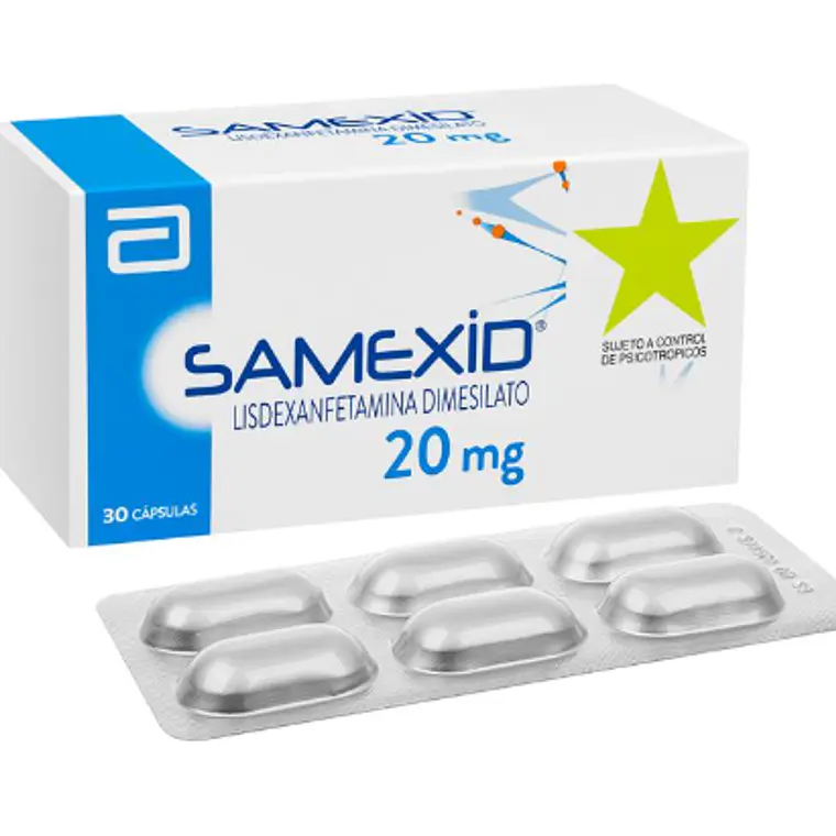 Samexid Lisdexanfetamina 20 mg 30 Cápsulas. Medicamento controlado, venta presencial 1