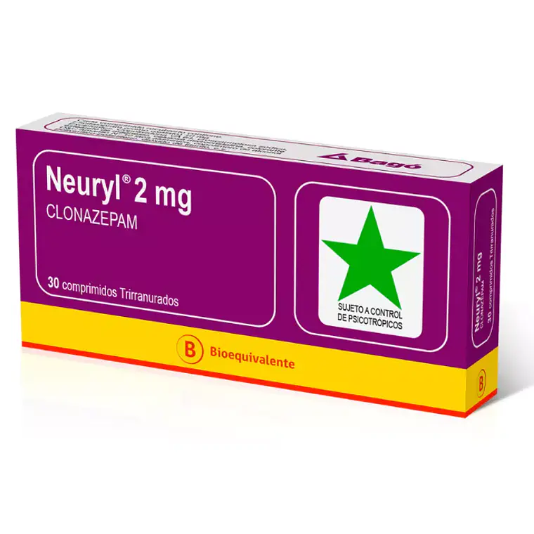 Neuryl (B) Clonazepam 2 mg 30 Comprimidos. Medicamento controlado, venta presencial. 1
