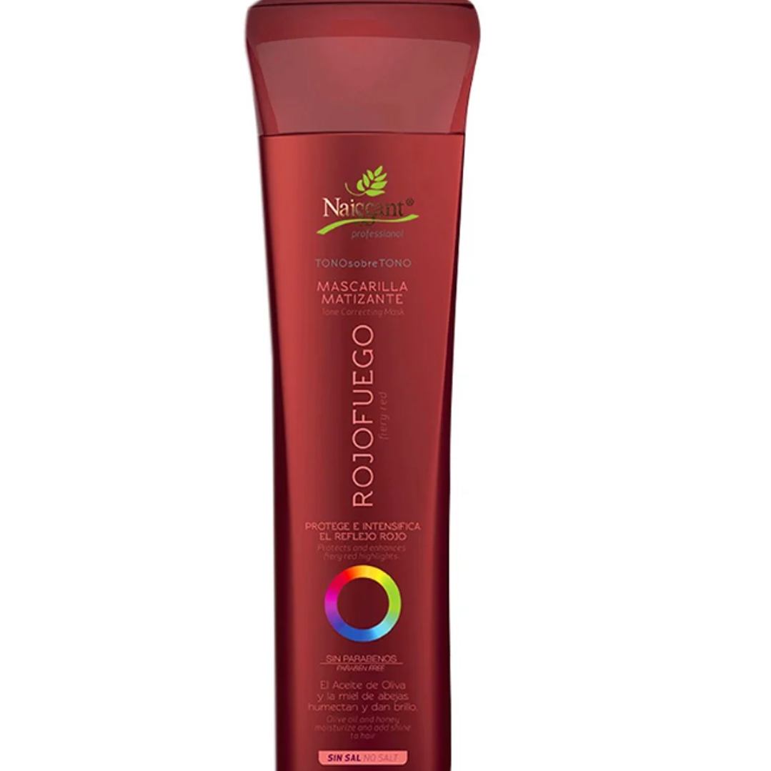 Mascarilla matizante capilar Rojo Fuego tono sobre tono sin sal 300 ml. Naissant. 1